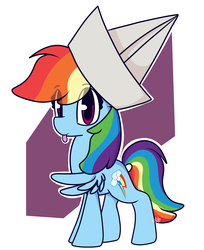 Size: 1455x1787 | Tagged: safe, artist:hedgehog-plant, rainbow dash, pegasus, pony, g4, :p, backwards cutie mark, female, hat, paper hat, silly, solo, tongue out