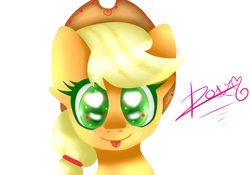 Size: 5000x3500 | Tagged: safe, artist:sweethearts11, applejack, earth pony, pony, g4, female, heart eyes, simple background, solo, tongue out, white background, wingding eyes