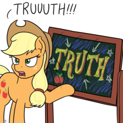 Size: 1280x1280 | Tagged: safe, artist:mkogwheel, part of a set, applejack, genie, pony, g4, horse play, aladdin, chalkboard, female, reference, simple background, solo, tell her the truth, white background