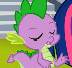 Size: 758x718 | Tagged: safe, screencap, spike, dragon, g4, horse play, cropped, eyes closed, male