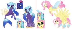 Size: 3000x1227 | Tagged: safe, artist:symphstudio, fluttershy, princess luna, princess skystar, oc, classical hippogriff, hippogriff, seapony (g4), g4, my little pony: the movie, interspecies offspring, magical lesbian spawn, offspring, parent:fluttershy, parent:princess luna, parent:princess skystar, simple background, transparent background