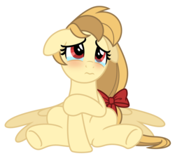 Size: 4236x3888 | Tagged: safe, artist:estories, oc, oc only, oc:alice goldenfeather, pegasus, pony, g4, absurd resolution, blushing, crying, female, floppy ears, looking up, mare, sad, simple background, sitting, solo, teary eyes, transparent background, vector, wavy mouth
