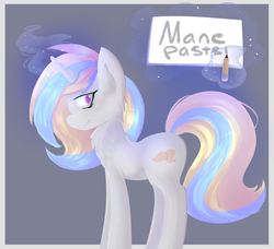 Size: 2000x1824 | Tagged: safe, artist:violetec, oc, oc only, oc:mane pastel, pony, unicorn, female, glowing horn, horn, magic, mare, pencil, rainbow hair, solo, telekinesis