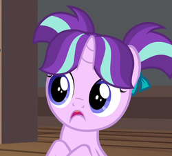 Size: 740x668 | Tagged: safe, edit, edited screencap, screencap, starlight glimmer, pony, g4, uncommon bond, cropped, female, filly, filly starlight glimmer, inverted mouth, solo, younger