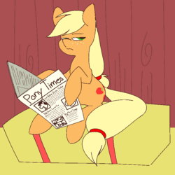 Size: 750x750 | Tagged: safe, artist:askapplejacktoo, applejack, earth pony, pony, g4, ask, askapplejacktoo, female, hay bale, newspaper, solo, tumblr