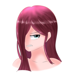 Size: 4000x4300 | Tagged: safe, artist:linlafeng, pinkie pie, human, g4, angry, bare shoulder portrait, bare shoulders, bust, female, humanized, pinkamena diane pie, portrait, simple background, solo, transparent background