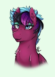Size: 584x811 | Tagged: safe, artist:mad-maker-cat, oc, oc only, pegasus, pony, bust, female, green background, mare, portrait, simple background, solo