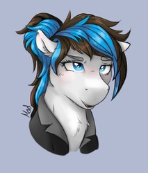 Size: 647x761 | Tagged: safe, artist:mad-maker-cat, oc, oc only, earth pony, pony, blue background, bust, female, mare, portrait, simple background, solo