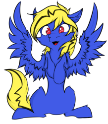 Size: 4800x5500 | Tagged: source needed, useless source url, safe, artist:tatykin, oc, oc only, oc:thunder lightning, pegasus, pony, absurd resolution, belly, concave belly, simple background, sitting, slender, solo, thin, white background