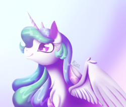 Size: 766x651 | Tagged: safe, artist:miiv12, princess celestia, alicorn, pony, g4, chest fluff, female, looking up, mare, smiling, solo