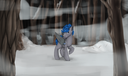 Size: 5000x3000 | Tagged: safe, artist:dellisky, oc, oc only, oc:vibrant star, pony, augmented, blood, forest, male, simple background, snow, solo, stallion
