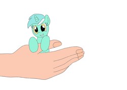 Size: 1754x1240 | Tagged: safe, artist:xbluestreakx, lyra heartstrings, pony, g4, cute, female, funny, hand, happy, holding a pony, mare, micro, simple background, solo, white background