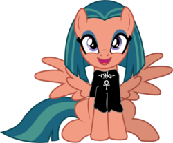 Size: 726x601 | Tagged: safe, artist:cloudy glow, artist:ziomal1987, somnambula, g4, clothes, eyeliner, heavy metal, makeup, nile, shirt, simple background, spread wings, t-shirt, transparent background, wings