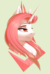 Size: 2000x2947 | Tagged: safe, artist:evehly, oc, oc only, pony, unicorn, bust, female, high res, horn, horn ring, lidded eyes, simple background, solo