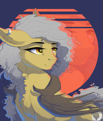 Size: 2300x2711 | Tagged: safe, artist:evehly, oc, oc only, oc:leonie, pegasus, pony, chest fluff, ear piercing, female, frizzy hair, high res, piercing, solo, wooden wings