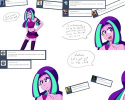 Size: 2000x1600 | Tagged: safe, artist:jake heritagu, aria blaze, siren, comic:aria's archives, equestria girls, g4, belly button, clothes, comic, implied sunblaze, midriff, skirt