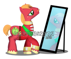 Size: 1200x1000 | Tagged: dead source, safe, artist:penguinsn1fan, big macintosh, pony, g4, clothes, facial hair, male, mirror, moustache, simple background, solo, transparent background, watermark, wedding suit