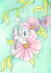 Size: 1734x2464 | Tagged: safe, artist:cutepencilcase, oc, oc only, oc:der, griffon, flower, male, micro, solo, traditional art, watercolor painting