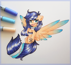 Size: 900x824 | Tagged: safe, artist:felcia, oc, oc only, pegasus, pony, bucktooth, smiling, solo, traditional art