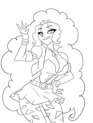 Size: 1266x1676 | Tagged: safe, artist:bigdad, edit, adagio dazzle, human, g4, alternate clothes, beautiful, belt, big breasts, black and white, breasts, busty adagio dazzle, clothes, female, grayscale, hand on hip, humanized, jewelry, looking at you, monochrome, necklace, pantyhose, sketch, skirt, solo, spiked wristband, wristband