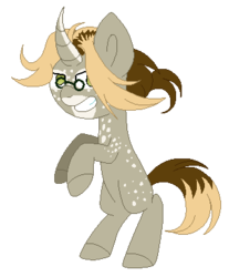 Size: 320x386 | Tagged: safe, artist:mintoria, oc, oc only, oc:thanatos, pony, unicorn, base used, curved horn, glasses, horn, male, rearing, simple background, solo, stallion, transparent background