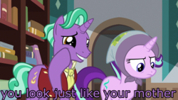 Size: 1280x720 | Tagged: safe, edit, edited screencap, screencap, firelight, starlight glimmer, g4, the parent map, belittling, blanket, book, clothes, father and daughter, female, headscarf, image macro, male, meme, scarf