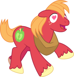 Size: 5662x5960 | Tagged: safe, artist:jhayarr23, big macintosh, earth pony, pony, g4, the break up breakdown, absurd resolution, cute, happy, heart, heart eyes, macabetes, male, open mouth, open smile, running, simple background, smiling, solo, stallion, transparent background, vector, wingding eyes