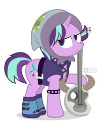 Size: 700x875 | Tagged: safe, artist:dm29, starlight glimmer, pony, unicorn, g4, the parent map, bandana, boots, bracelet, edgelight glimmer, emo, female, goth, guitar, jewelry, shoes, simple background, solo, teenage glimmer, teenager, transparent background