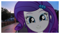 Size: 1520x882 | Tagged: safe, artist:thebar, derpibooru exclusive, rarity, equestria girls, g4, adorkable, blurry, blurry background, bust, cute, dork, equestria girls in real life, focus, irl, looking at you, photo, polaroid, portrait, raribetes, smiling, solo