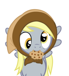 Size: 980x1080 | Tagged: safe, artist:kody02, derpy hooves, pegasus, pony, g4, the parent map, aside glance, babushka, clothes, cute, derpabetes, digital art, female, food, happy, headscarf, mare, mouth hold, muffin, scarf, simple background, smiling, transparent background, vector