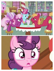 Size: 3106x4096 | Tagged: safe, edit, edited screencap, screencap, big macintosh, cheerilee, cup cake, sugar belle, earth pony, pony, unicorn, g4, hearts and hooves day (episode), the break up breakdown, crying, female, love poison, male, mare, ship:cheerimac, shipping, stallion, straight, teary eyes