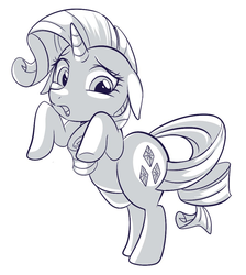 Size: 891x996 | Tagged: dead source, safe, artist:haden-2375, rarity, pony, unicorn, g4, female, grayscale, looking at you, mare, monochrome, simple background, solo, white background