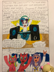 Size: 563x750 | Tagged: safe, artist:chris chan, dj pon-3, vinyl scratch, oc, human, g4, crappy art, hyperdimension neptunia, nepgear, speaker, traditional art, wubcart