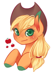 Size: 1000x1300 | Tagged: safe, artist:noctylumi, applejack, earth pony, pony, g4, colored hooves, cowboy hat, cutie mark background, female, freckles, hat, looking at you, simple background, solo, transparent background