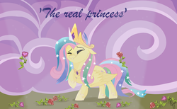 Size: 2252x1388 | Tagged: safe, artist:poowndraww, fluttershy, pegasus, pony, g4, horse play, cosplay, costume, crown, eyes closed, female, flower, jewelry, mare, regalia, rose, shylestia, solo