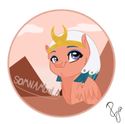 Size: 600x596 | Tagged: safe, artist:poowndraww, somnambula, pegasus, pony, g4, bust, female, headdress, looking at you, mare, pyramid, simple background, solo, transparent background