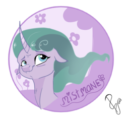 Size: 851x790 | Tagged: safe, artist:poowndraww, mistmane, pony, unicorn, g4, bust, curved horn, female, horn, looking at you, mare, simple background, solo, transparent background