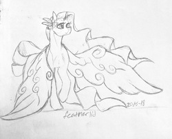 Size: 3611x2920 | Tagged: safe, artist:kimyowolf, oc, oc only, oc:featherlin, pegasus, pony, female, high res, mare, monochrome, sketch, solo, traditional art