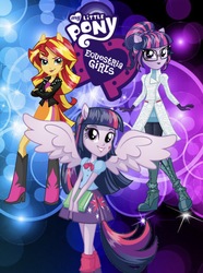 Size: 1039x1394 | Tagged: safe, artist:php77, editor:php77, sci-twi, sunset shimmer, twilight sparkle, alicorn, equestria girls, g4, box art, equestria girls plus, my little pony logo, twilight sparkle (alicorn)