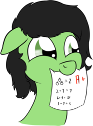 Size: 529x711 | Tagged: safe, artist:czaroslaw, oc, oc only, oc:filly anon, earth pony, pony, altered grade, counterfeit, f, female, filly, mouth hold, seems legit, simple background, solo, transparent background