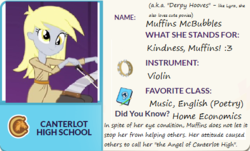 Size: 492x297 | Tagged: safe, artist:horsesplease, derpy hooves, angel, equestria girls, g4, 1000 hours in ms paint, :3, derpy is an angel, determination, determined, eqg profiles, exploitable meme, female, in-universe pegasister, kindness, meme, muffin, solo, that one nameless background pony we all know and love, that pony sure does love muffins