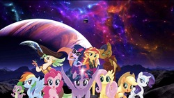 Size: 2048x1154 | Tagged: safe, editor:php77, applejack, capper dapperpaws, captain celaeno, fluttershy, pinkie pie, rainbow dash, rarity, sci-twi, spike, sunset shimmer, twilight sparkle, abyssinian, alicorn, earth pony, pegasus, pony, unicorn, anthro, equestria girls, g4, my little pony: the movie, anthro with ponies, beauty mark, cowboy hat, ear piercing, earring, equestria girls in real life, female, hat, irl, jewelry, male, mane seven, mane six, mare, photo, piercing, pirate hat, ponies in real life, space, twilight sparkle (alicorn), twolight, wallpaper