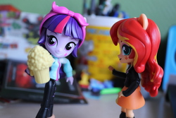 Size: 6000x4000 | Tagged: safe, artist:artofmagicpoland, derpibooru exclusive, sunset shimmer, twilight sparkle, alicorn, equestria girls, g4, cider, doll, equestria girls minis, female, fourth wall, irl, mug, photo, tankard, toy, twilight sparkle (alicorn)