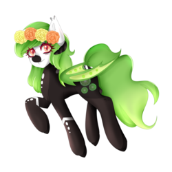 Size: 1024x1024 | Tagged: safe, artist:burû, oc, oc only, bat pony, pony, female, floral head wreath, flower, mare, simple background, solo, transparent background