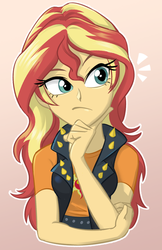 Size: 550x850 | Tagged: safe, artist:ta-na, sunset shimmer, equestria girls, g4, my little pony equestria girls: better together, clothes, female, hand on cheek, jacket, leather jacket, solo, thinking