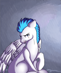 Size: 1642x1942 | Tagged: artist needed, safe, oc, oc only, oc:bloodray, pegasus, pony, blood, male, rain, sad, solo