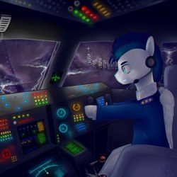 Size: 625x625 | Tagged: artist needed, safe, oc, oc only, oc:bloodray, pony, aircraft, flight suit, male, pilot, plane, solo