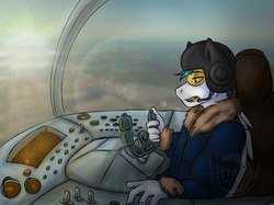 Size: 807x605 | Tagged: artist needed, safe, oc, oc only, oc:bloodray, pegasus, anthro, aircraft, male, pilot, plane, solo