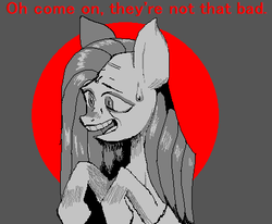 Size: 430x354 | Tagged: safe, artist:g-sidez, pinkie pie, earth pony, pony, g4, female, monochrome, neo noir, partial color, pinkamena diane pie, solo