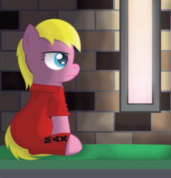 Size: 1202x1250 | Tagged: safe, artist:spellboundcanvas, oc, oc only, oc:kelly, earth pony, pony, blank face, clothes, jumpsuit, prison, prison outfit, prisoner, solo